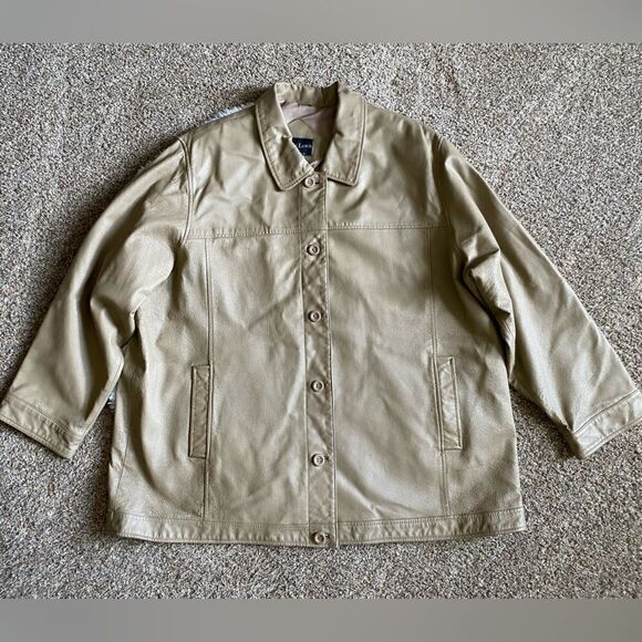 Terry Lewis Leather Coat Tan Button Front Lined Mens Size 3X - Picture 1 of 9